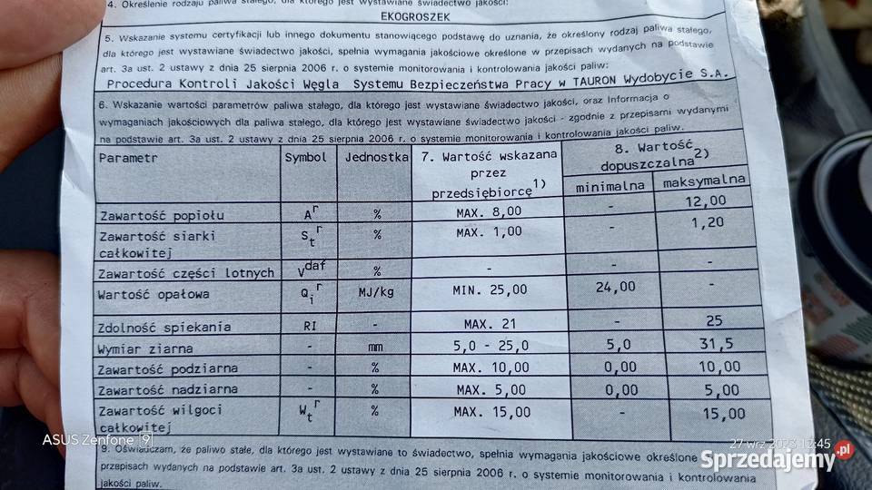 Ekogroszek w workach 30 tauron Brzeszcze sprzedam