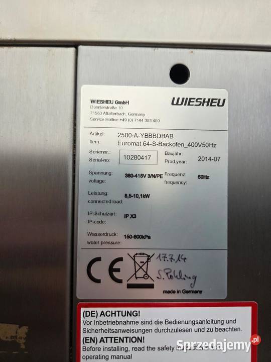 WIESHEU Euromat 64S 64L Piec konwekcyjnoparowy Produkcja sprzedam