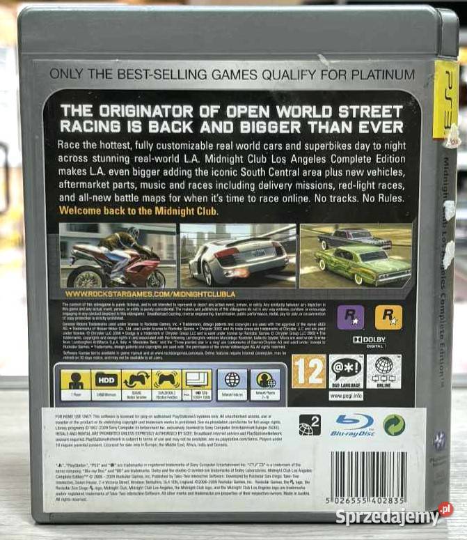 Gra 3 Midnight Club Los Angeles Sony Playstation 3 Gry komputerowe i konsolowe Elbląg