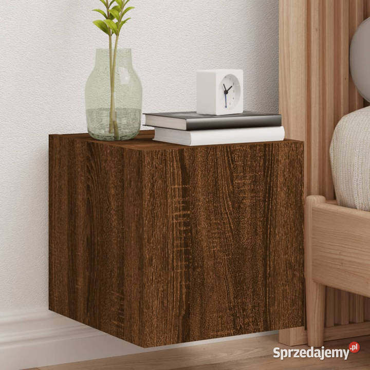 Ścienne szafki TV z LED 2 brązowy dąb 305x35x30 Warszawa