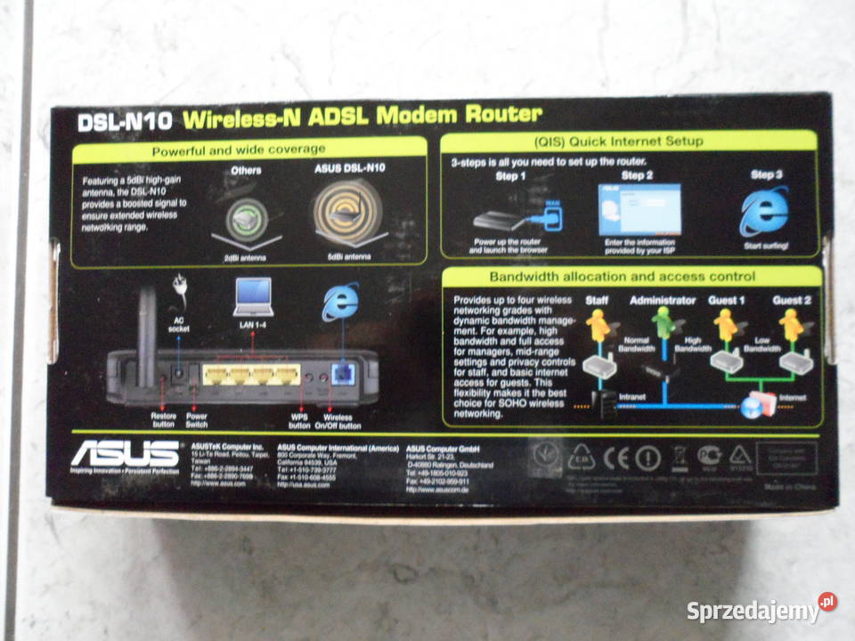 modem router ASUS DSLN10 ADSL internet wifi Internet i komunikacja Wałcz