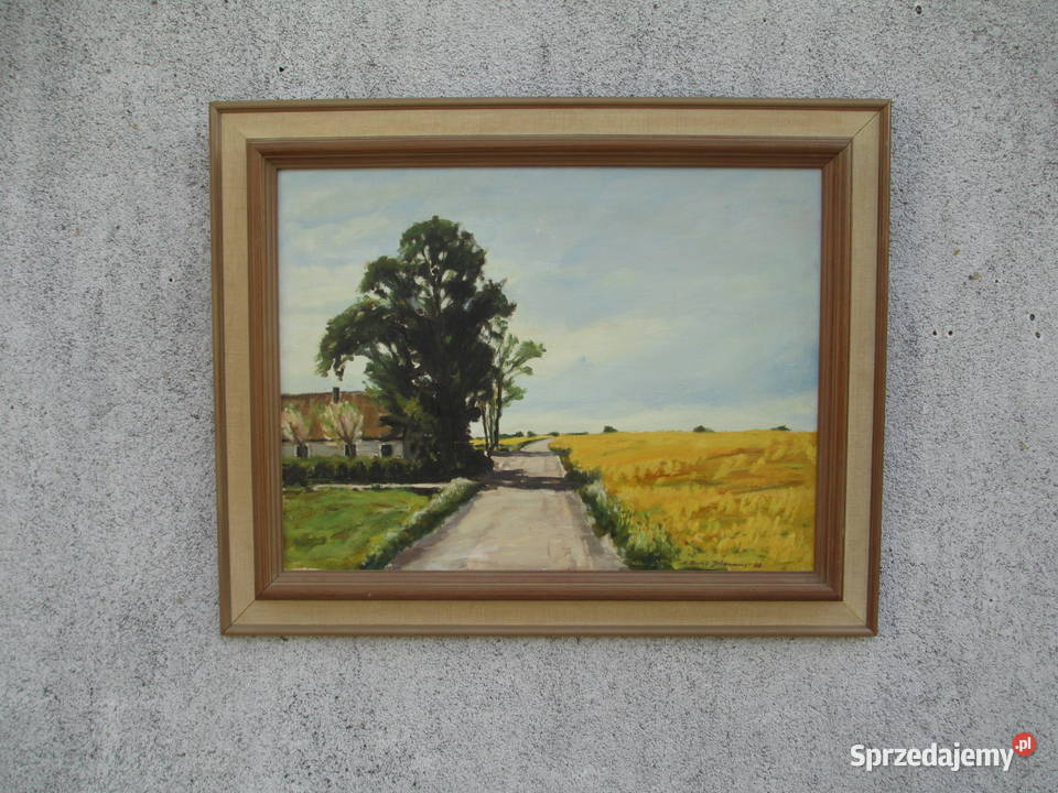 Obraz olejny Polna droga Szwecja lata 80 lubelskie Lublin