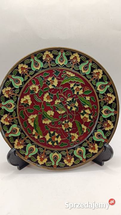 Mosiężny talerz dekoracyjny Cloisonne emalia lubelskie Zamość