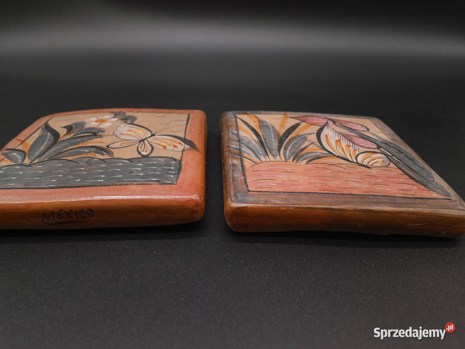 Ceramiczne dwa ręcznie malowane kafelki płytki Raszków