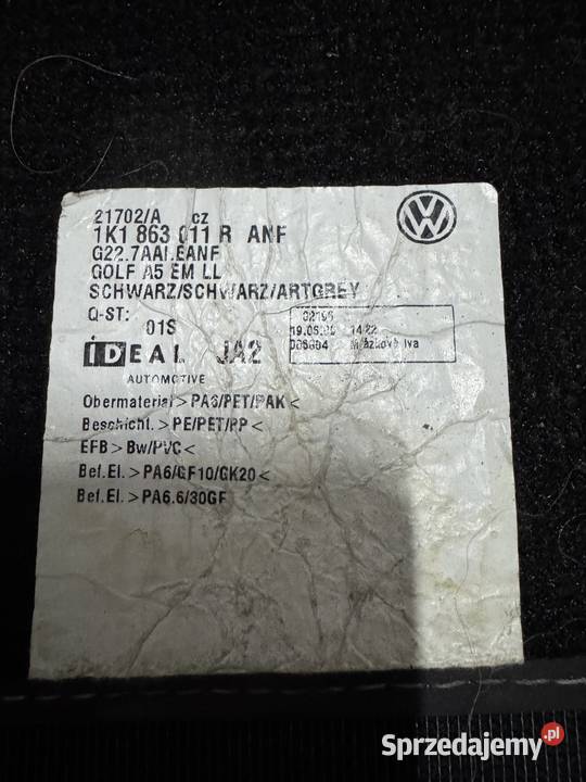 Oryginalne dywaniki VW scirocco II Turek