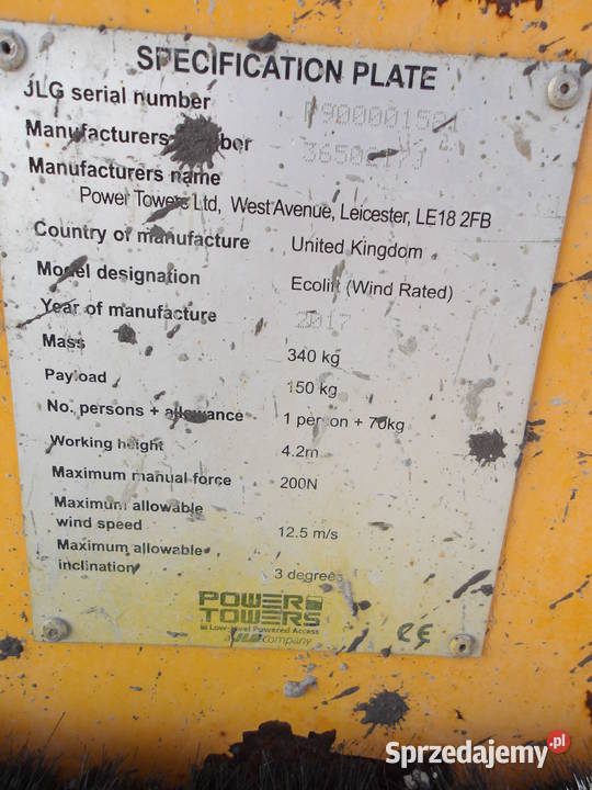Ręczny podnośnik osobowy 4m JLG Power Towers wielkopolskie Pleszew