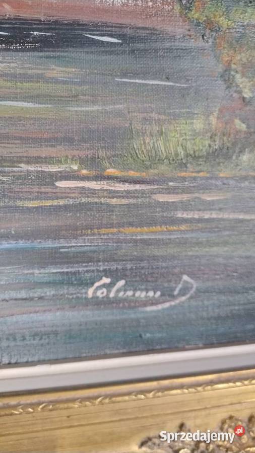 Stary obraz olej na płótnie w złotej ramie Iwonicz-Zdrój