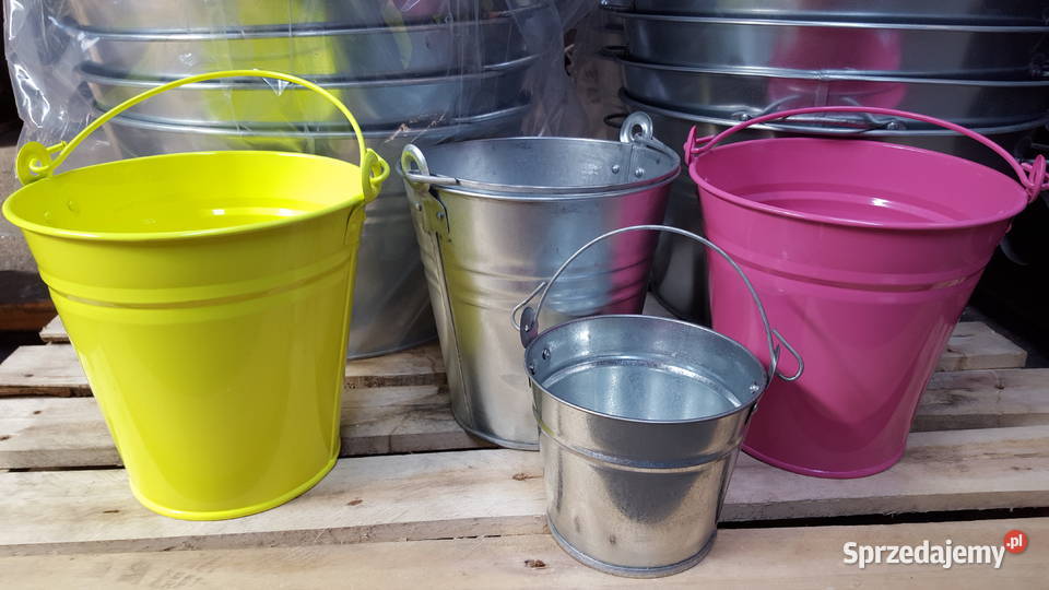 Wiadro metalowe malowane osłonka na kwiaty Rzeszotary