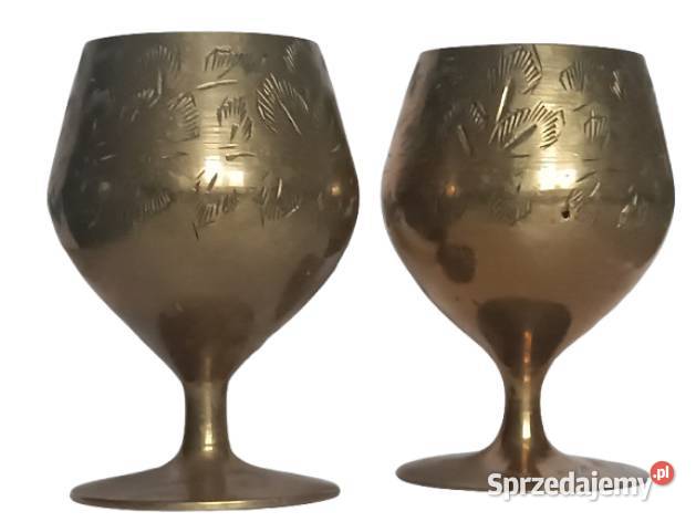 Para mosiężnych pucharków kielichów retro grawer