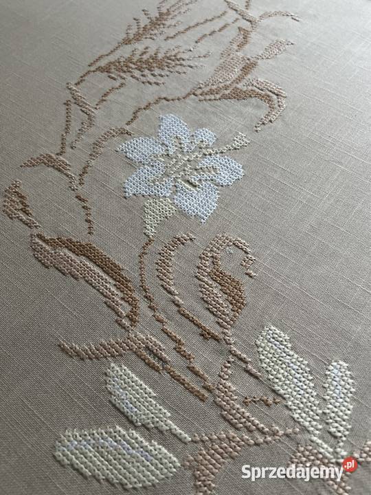 Obrus ręcznie hartowany kwiaty rękodzieło Zabrze