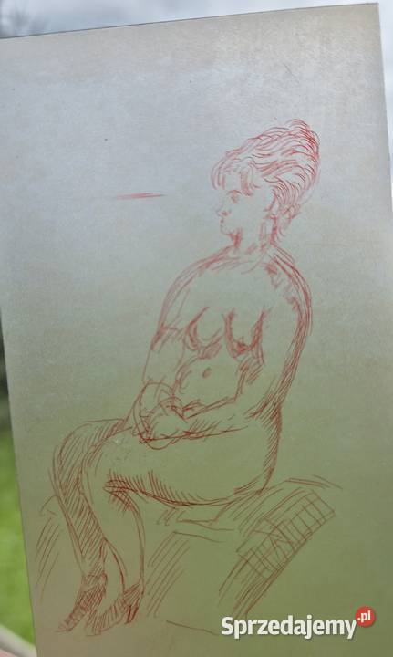 Stara grafika tusz kobieta Jan Hopliński Malarstwo małopolskie Brzesko