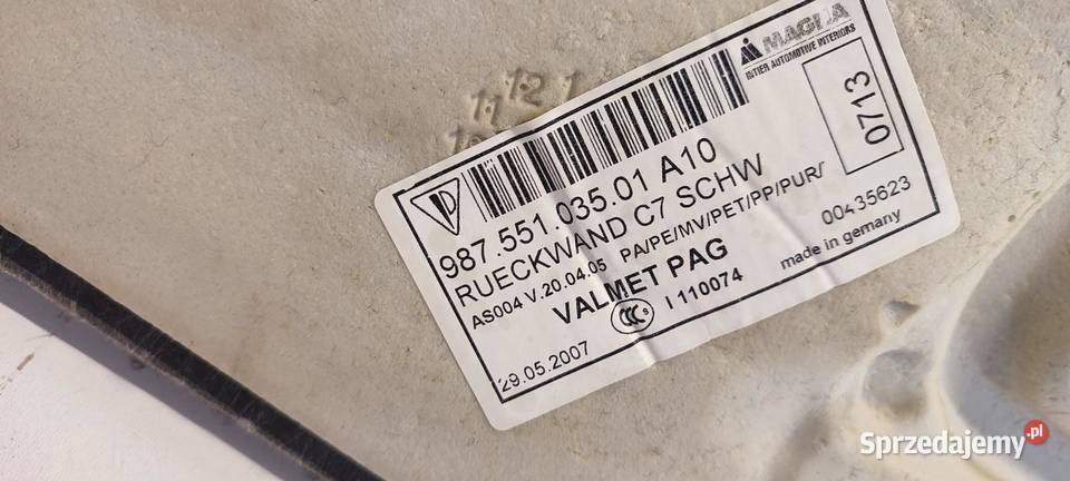 PORSCHE CAYMAN S 987 WYKŁADZINA ŚCIANY TYLENJ