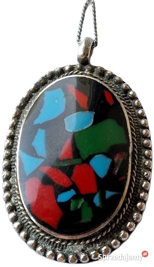 NEPAL NASZYJNIK WISIOR AMULET TURKUS MALACHIT Częstochowa