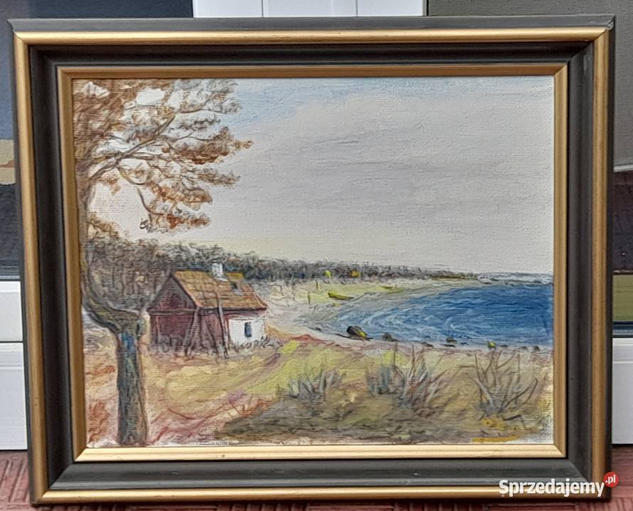 Domek wodą obraz olejny sygnowany Iłża