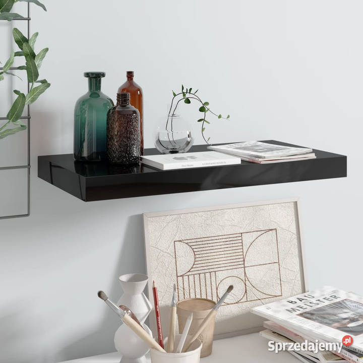 Półka ścienna wysoki połysk czarna 50x23x38 MDF Warszawa