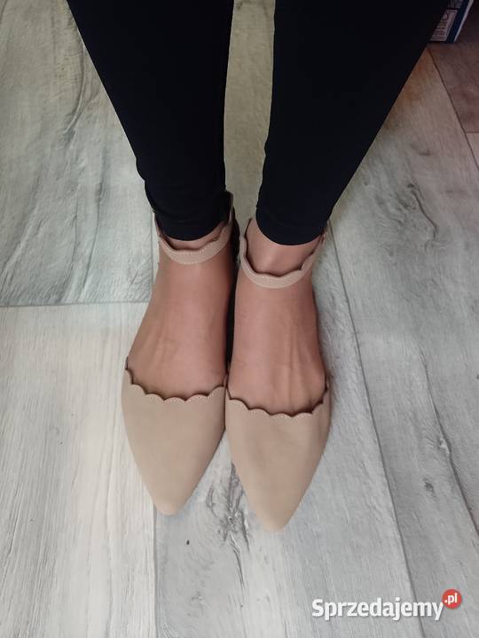 4243 Beżowe baleriny wieczorowe z zapięciem NOWE małopolskie Kraków sprzedam