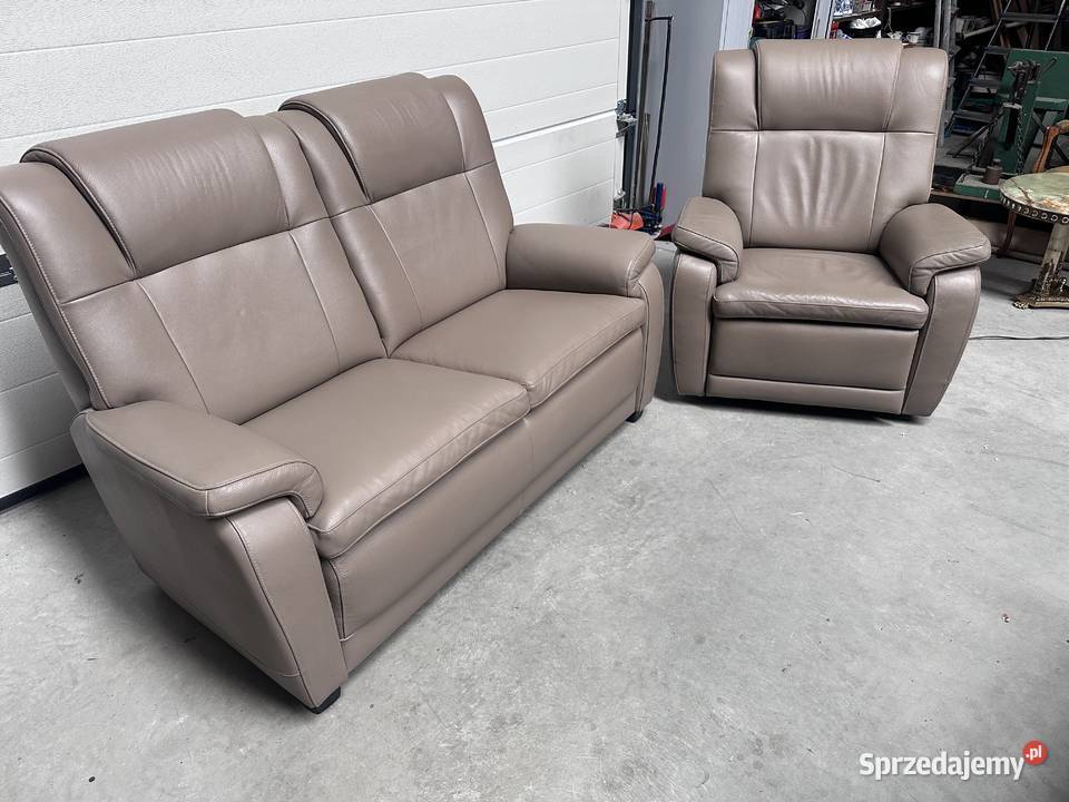 Idealny skórzany komplet sofa i rozkładany wielkopolskie Sławoszewek