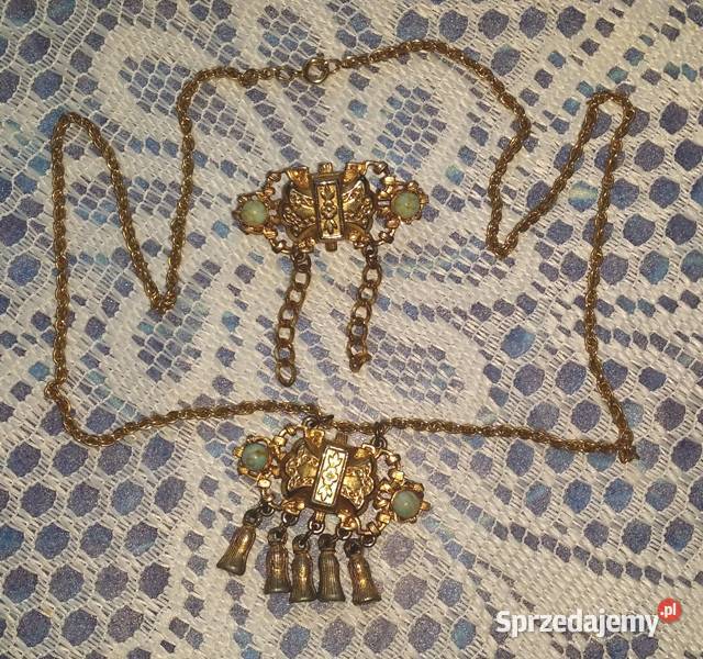 Stary angielski naszyjnik i broszka A1524 gold Ochojno