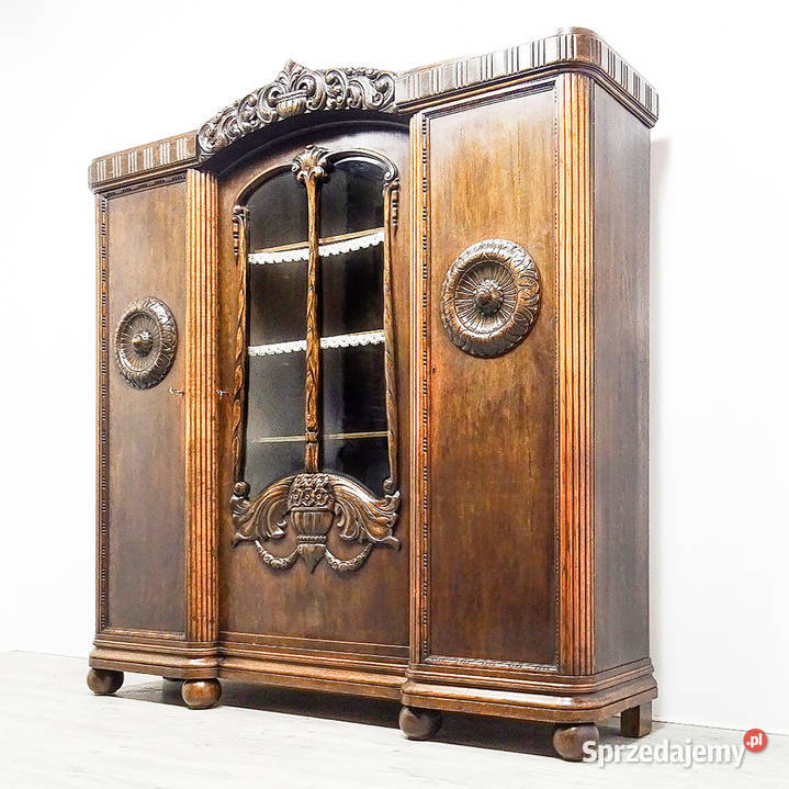 BIBLIOTECZKA drewniana Antyk zdobiona WITRYNA wielkopolskie Kalisz