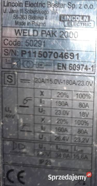 Spawarka warsztatowa Lincoln Weld Pak 2000 Gdańsk