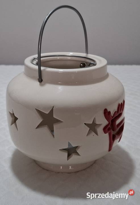 Lampion świecznik świąteczny czerwony renifer Czeladź