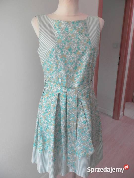 Sukienka Rozkloszowana Miętowa Wizytowa Modne kolorowy Łomża
