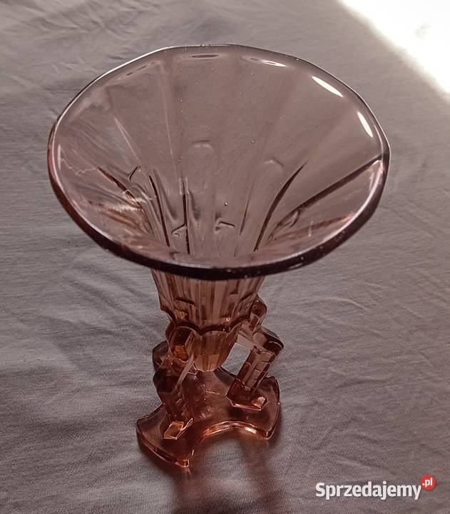 Różowy wazon art deco Rockett Vase Stoelzle lata wielkopolskie Koźminek