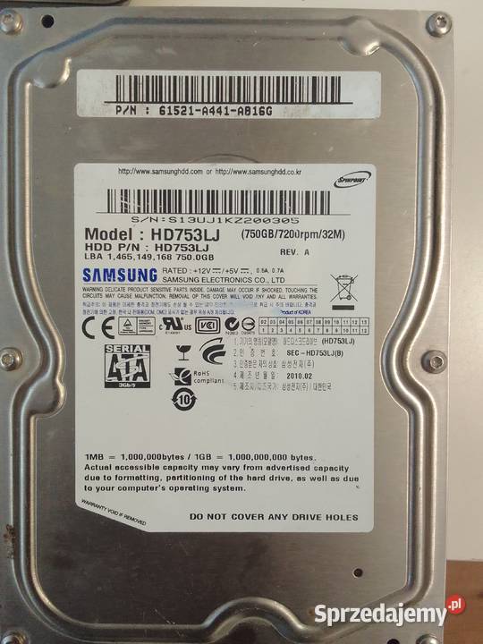 Dysk Twardy HDD SAMSUNG HD753LJ 750 GB Poznań sprzedam