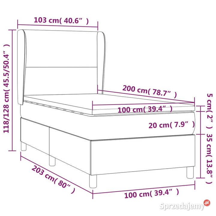 Łóżko kontynentalne z materacem jasnoszare 103cm