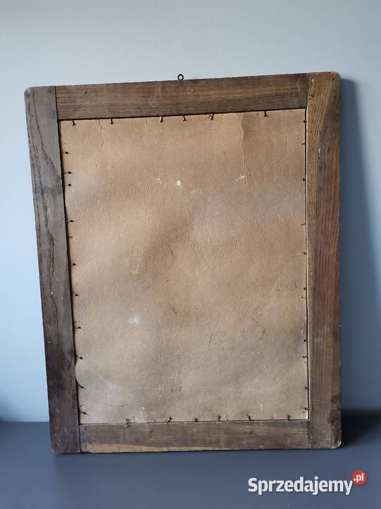 Stary duży przedwojenny obraz oleodruk Święta Katowice