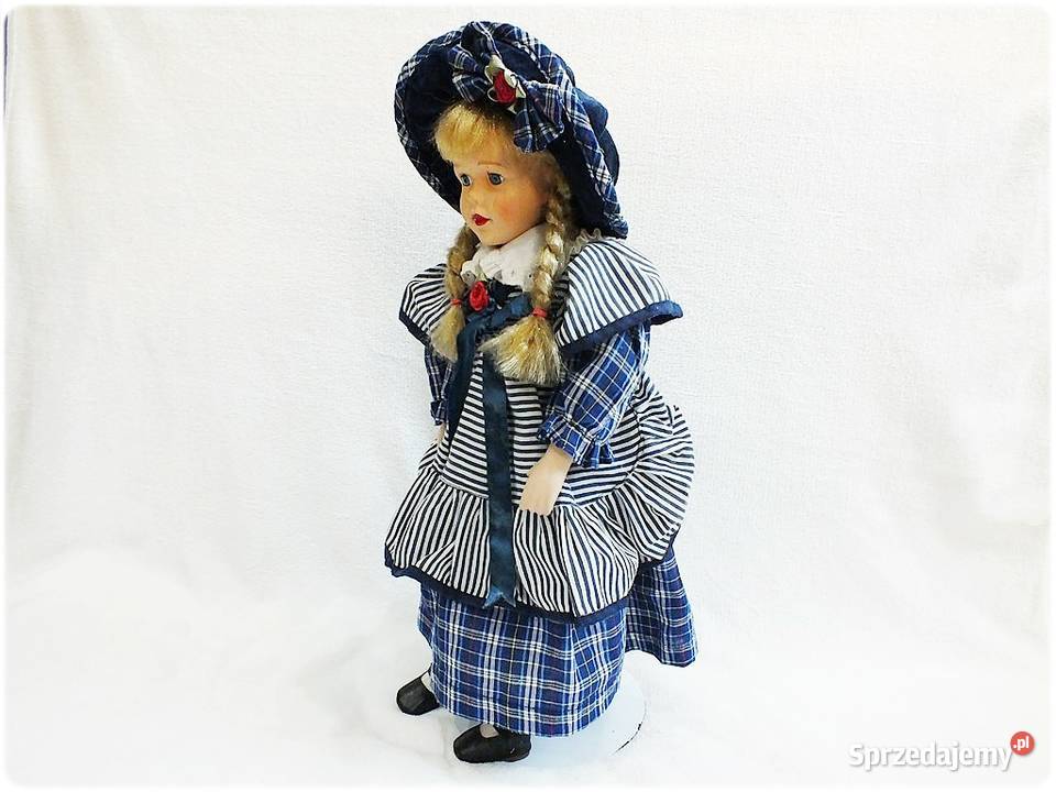 Porcelanowa stara Lalka na stojaku wys55 Żary