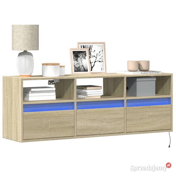 Ścienna szafka TV z LED dąb sonoma 130x31x45 Warszawa