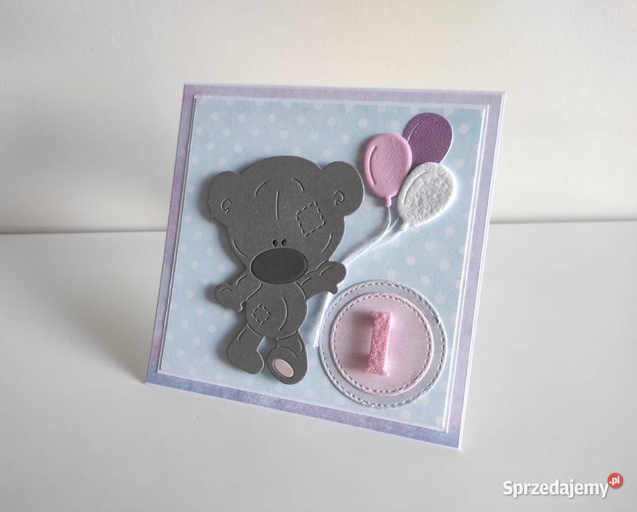 Kartka ręcznie robiona na urodziny roczek miś z Łódź