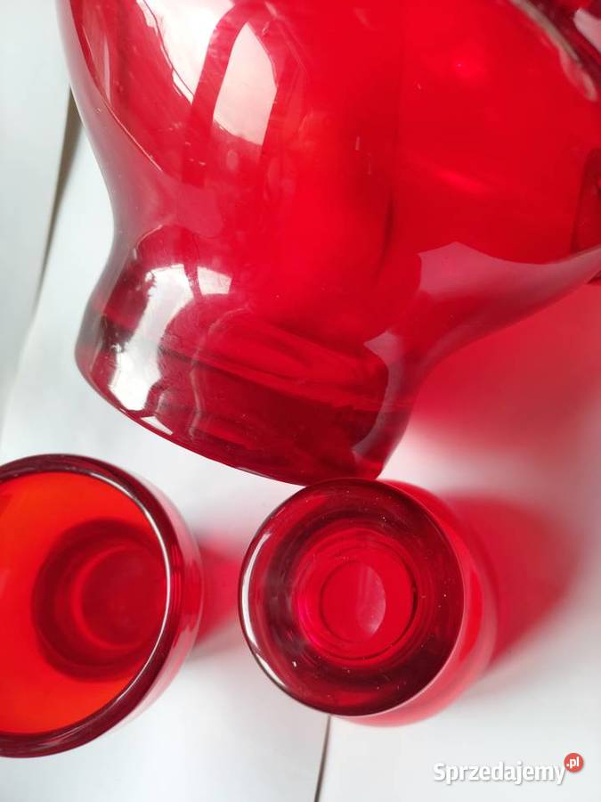 Dzbanek i kieliszki Huta Sudety PRL czerwone dolnośląskie Wrocław