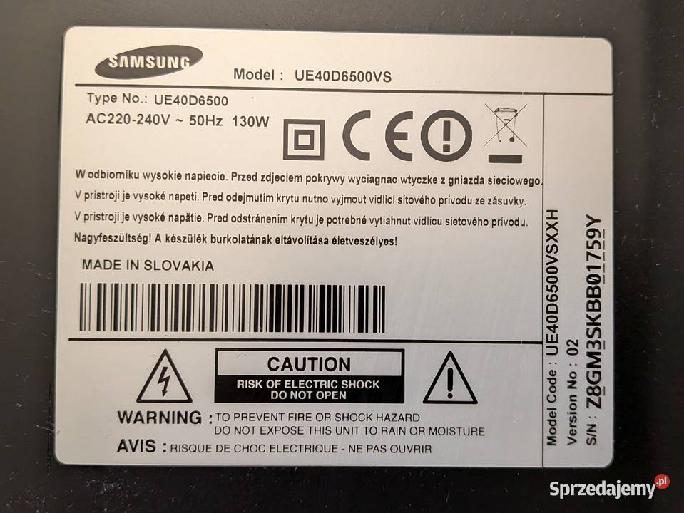 Samsung UE40D6500VS na części