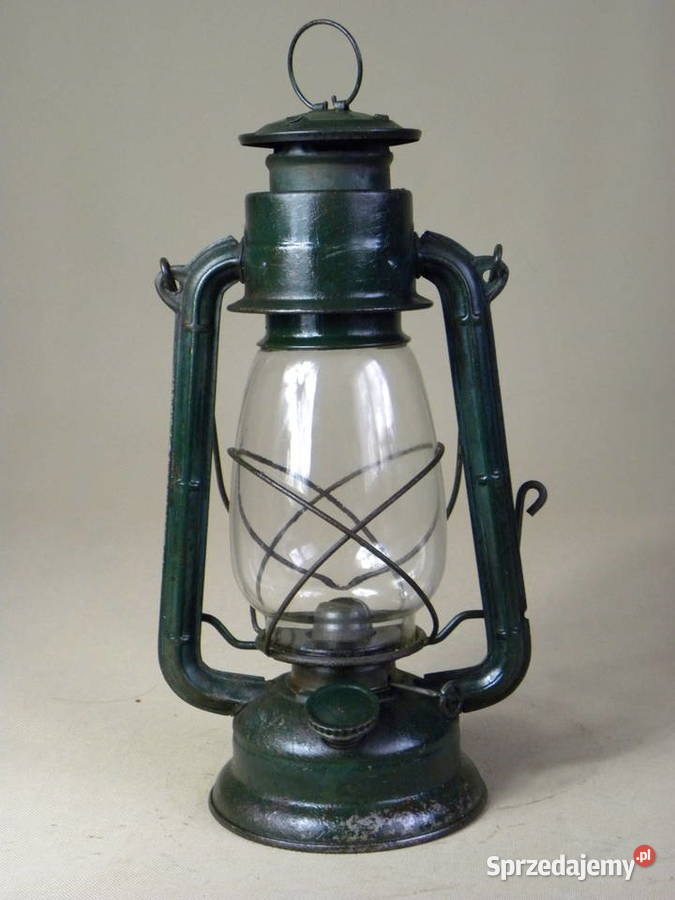 Polska duża lampa naftowa Jupiter 2 zieleń Antyki Legnica