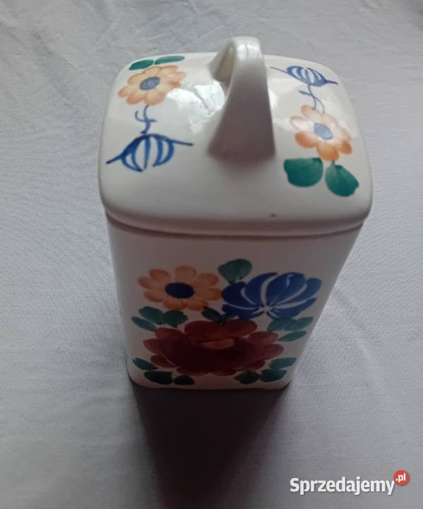 Fajansowy ręcznie malowany pojemnik kuchenny Porcelana i szkło Koźminek