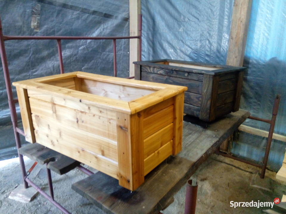 Drewniane donice ogrodowe modrzewiowe ozdoba mazowieckie Wola Korycka Dolna