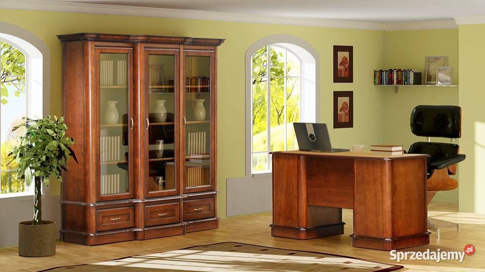 Witryna biblioteka przeszklona z szufladami