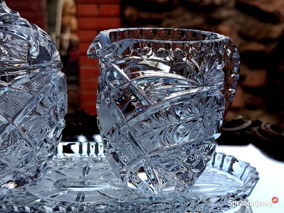 Zestaw kryształowy cukiernica mlecznik taca