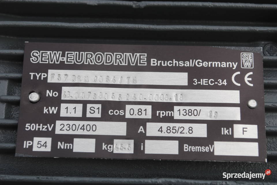 Motoreduktor 11kw 13obrmin Firmy SEW lubuskie Kargowa sprzedam
