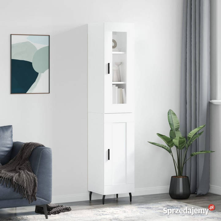 Wysoka szafka biała 345x34x180 materiał