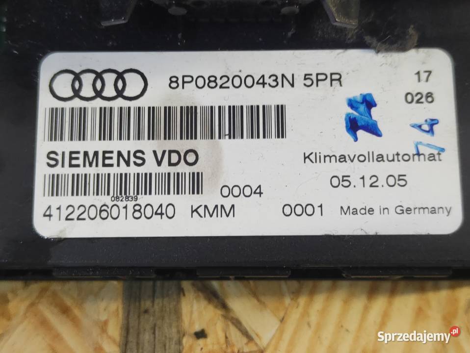 Panel Nawiewu Klimatyzacji Audi A3 8P 8P0820043N osobowe wielkopolskie Pleszew sprzedam
