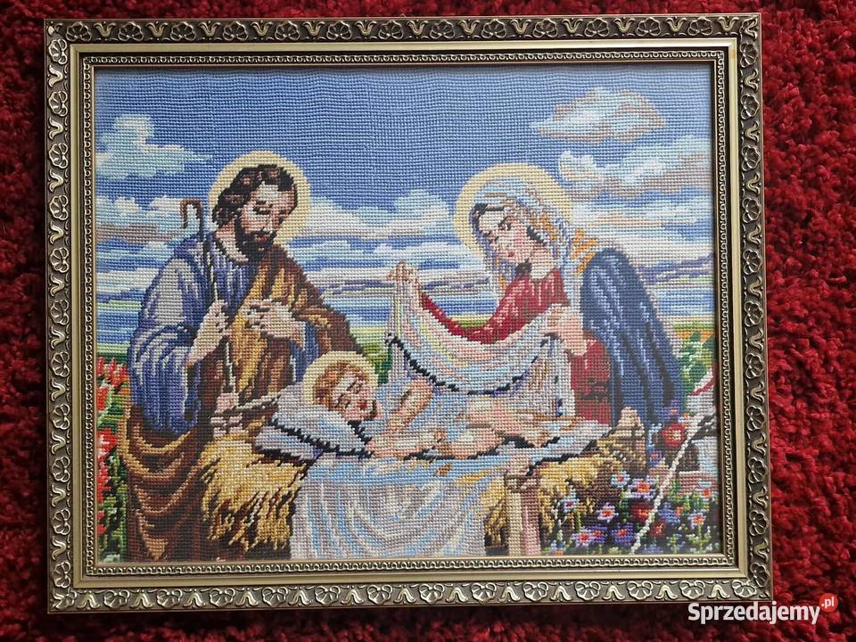 OBRAZY RĘCZNIE HAFTOWANE OPRAWIONE W GRUBE RAMY małopolskie Nowy Sącz