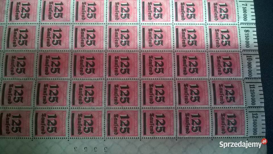 znaczki 125 marek 1923 Deutsches Reich ARKUSZ Warszawa