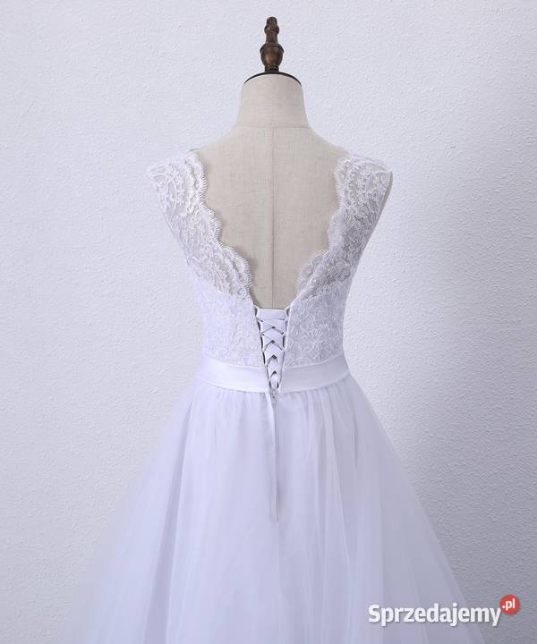 Suknia ślubna modna koronka tren 34 36 38 40 42