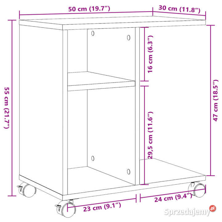 Stolik boczny na kółkach czarny 50x30x55 Warszawa