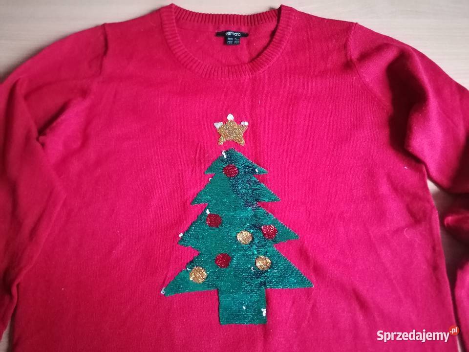 Sweter czerwony z zieloną choinką świąteczny Swetry i golfy łódzkie Łódź