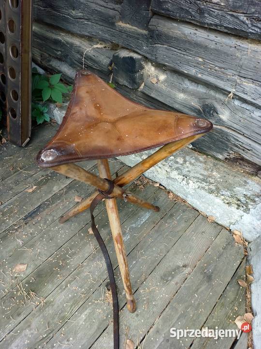Krzesełko turystyczne składane PRL loftt skóra Jarosław