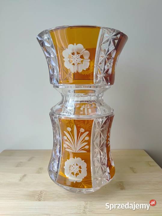 Wazon dwubarwny kryształowy w kwiaty vintage Kraków